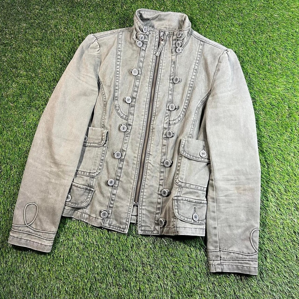 MNG by Mango Womens M Olive Green Military Utility Jacket High Neck Cargo Jacket
